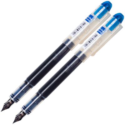 Set 2 stilouri de unica folosinta cu penita M, cerneala albastru inchis si corp transparent, 13.5 CM